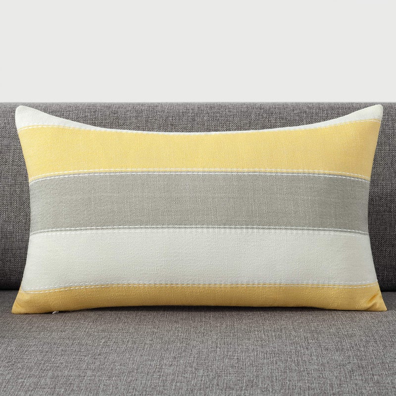 AmHoo Pack of 2 Farmhouse Stripe Check Throw Pillow Covers Set Case Cotton Linen Decorative Pillowcases Cushion Cover for Couch Bench Sofa 12x20Inch Yellow Beige - Image 2
